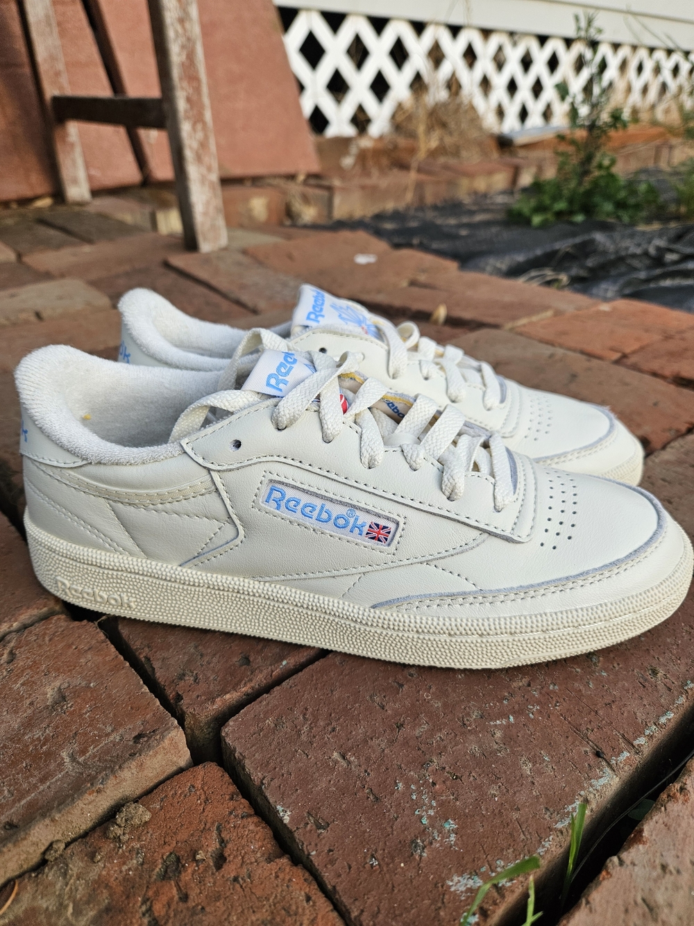 Reebok Kids Classic Leather Sneakers in Off-White with Blue Logo